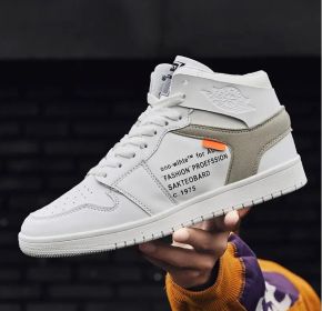 Autumn and winter new AJ high top board shoes trend all match student shoes men and women lovers sports casual shoes (Color: White, size: 40)