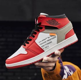 Autumn and winter new AJ high top board shoes trend all match student shoes men and women lovers sports casual shoes (Color: Red, size: 39)