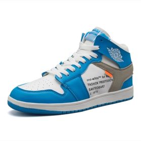Autumn and winter new AJ high top board shoes trend all match student shoes men and women lovers sports casual shoes (Color: Blue, size: 37)