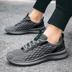 2024 new men's sports shoes flying woven leisure running shoes (Color: Grey, size: 45)