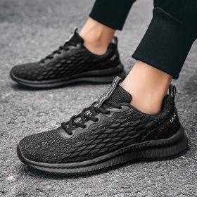 2024 new men's sports shoes flying woven leisure running shoes (Color: Black, size: 44)