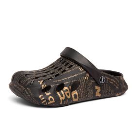 Clogs for men; outdoor slippers; soft non-slip beach sandals; men's slippers (colour: Black gold, size: 42)