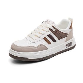 Spring and autumn new trend board shoes low-top casual men's shoes fashion men's fashion shoes (Color: white brown, size: 40)