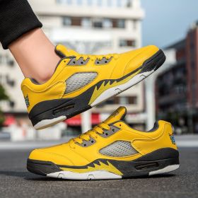 Summer explosion men's luminous AIR retro low-top fashion trend basketball shoes casual sports shoes (Color: yellow, size: 36)