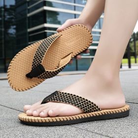 Men's new summer fashion drag classic woven flip-flops all comfortable flip-flops (Color: brown, size: 45)