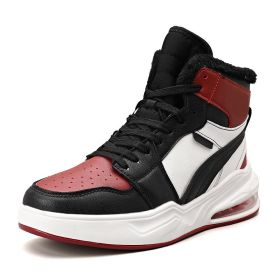 New trend fashion all cushion men's shoes high top board shoes basketball sneakers men's fashion shoes (Color: Black red, size: 44)
