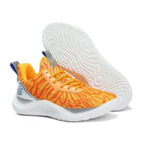 Summer men's basketball shoes net surface breathable student training shoes soft soled men's and women's sports shoes 36~45 (Color: Orange, size: 45)
