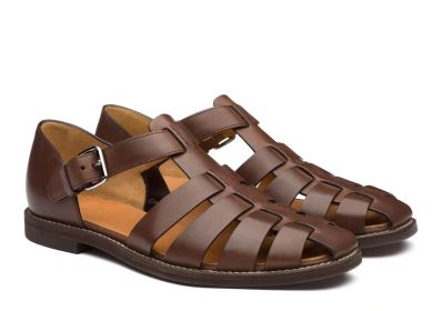 Men's Sport Sandals Closed Toe Outdoor Handmade Leather Sandal (Color: Coffee, size: 39)