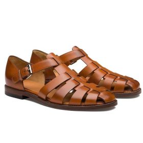 Men's Sport Sandals Closed Toe Outdoor Handmade Leather Sandal (Color: brown, size: 44)