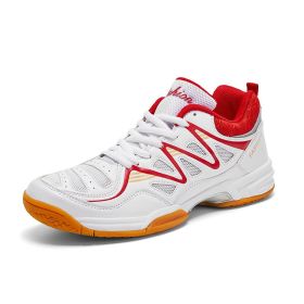 New four seasons non-slip men's badminton table tennis couple shoes sports big size men's sports shoes 38-48 (Color: White red, size: 40)