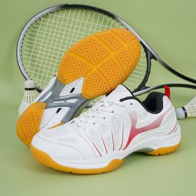 New super light breathable couple badminton shoes Fashion comfortable men's sports shoes tennis shoes (Color: White red, size: 44)