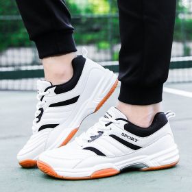 New comfortable breathable tennis shoes beef tendon sole anti-slip cushioned leisure badminton shoes comprehensive training men's shoes table tennis s (Color: Black white, size: 42)
