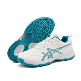 Men's new badminton shoes Fashion comfortable breathable men's and women's sports shoes casual men's shoes (Color: White and blue, size: 37)