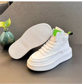 Men's four seasons new fashion trend sports thick sole high top casual shoes comfortable casual men's shoes (Color: White, size: 43)