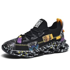 New men's ultra-light flying mesh elastic poly soft sole blade shoes ultra-light shock absorption running shoes leisure sports shoes (Color: Black, size: 42)