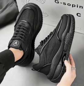 New men's shoes comfortable breathable mesh surface fashion casual sports shoes men's fashion shoes 39-44 (Color: Black, size: 44)