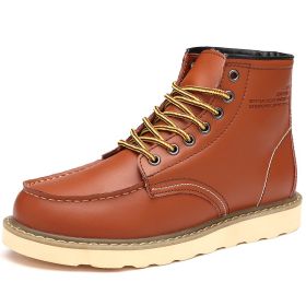 Autumn and winter men's cashmere plus large size two layer cowhide Martin boots fashion trend comfortable warm men's ankle boots (Color: Golden velvet, size: 43)