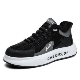 Autumn and winter men's new trend fashion plush casual shoes comfortable warm men's sports shoes (Color: Black, size: 42)