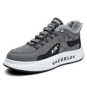 Autumn and winter men's new trend fashion plush casual shoes comfortable warm men's sports shoes (Color: Gray, size: 40)