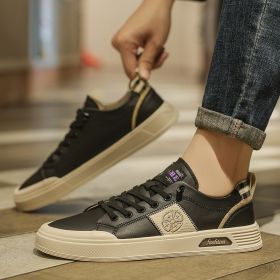 Men's new leather leather light luxury fashion board shoes trend fashion all match small white shoes casual men's shoes (Color: Black, size: 44)