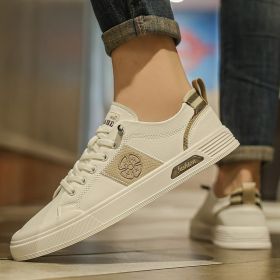 Men's new leather leather light luxury fashion board shoes trend fashion all match small white shoes casual men's shoes (Color: Beige, size: 40)